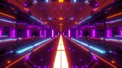 Fototapeta na wymiar futuristic scifi tunnel corridor with nice glowing lights 3d illustration wallpaper background