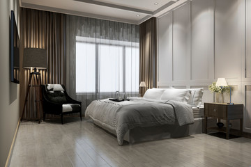 Obraz premium 3d rendering beautiful luxury vintage bedroom suite in hotel with tv