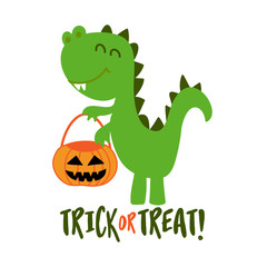 Trick or treat - Cute Dino print design- funny hand drawn doodle, cartoon alligator. Good for Poster or t-shirt textile graphic design. Vector hand drawn illustration.