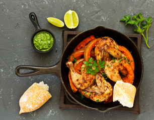 Baked chicken with vegetables and pumpkin.