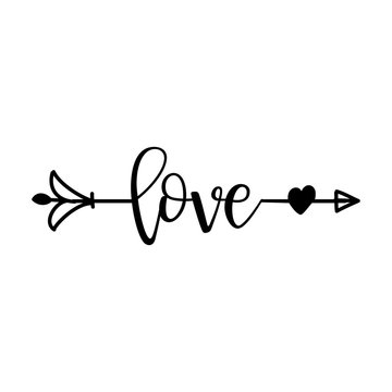 'love' in boho arrow - lovely lettering calligraphy quote. Handwritten  tattoo, ink design or greeting card. Modern vector art.