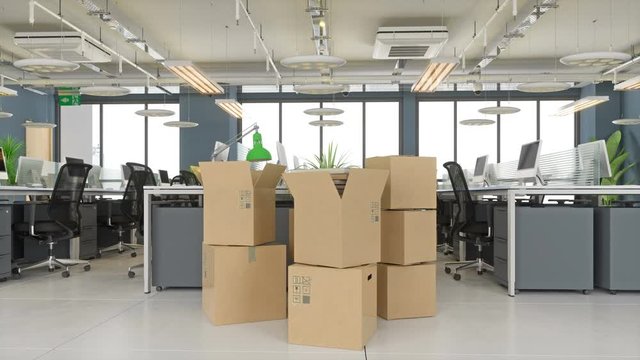 Cardboard boxes in new office