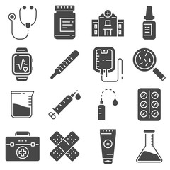 Medical icons set on gray background