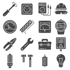 Vector Electricity icons set on gray background