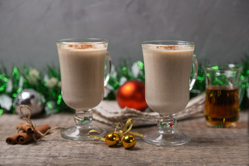 Homemade Christmas drink eggnog with cinnamon prepared for Christmas