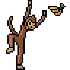 Fototapeta premium vector pixel art monkey play banana