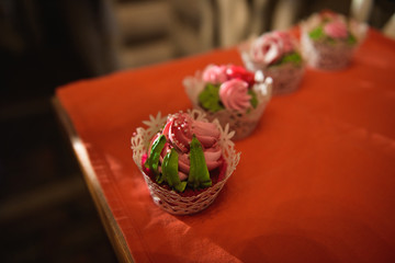 Wedding cake. Delicious sweet holiday buffet with desserts.