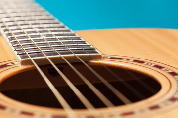 Fototapeta premium Guitar sound hole and strings closeup