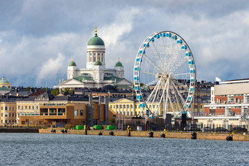 Finland. Helsinki. The cruise port. Sightseeing In Helsinki. Ferris wheel in the Harbor on the...