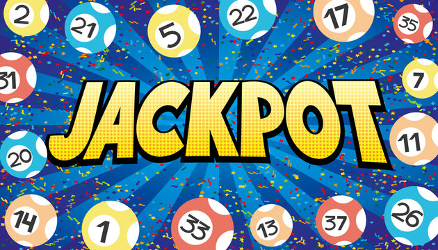Colorful jackpot blue banner with lottery balls.
