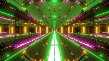 futuristic scifi tunnel corridor with nice glowing lights 3d illustration wallpaper background