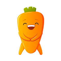 Carrot character. Kawaii laugh carrot. Vector isolated on white background