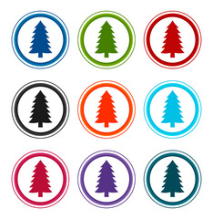 Evergreen conifer pine tree icon flat round buttons set illustration design