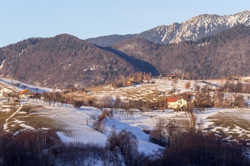 The Carpathians Bucegi Mountains Romania landscape winter snow ice clouds sunlight morning view 