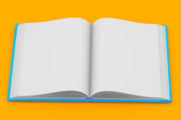 3d illustration of object - very high detail blue book wide open, university concept isolated on yellow background