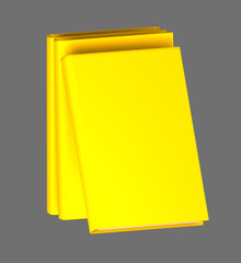 nice very high resolution pile of 3 yellow books closed, college concept isolated on grey background - 3d illustration of object