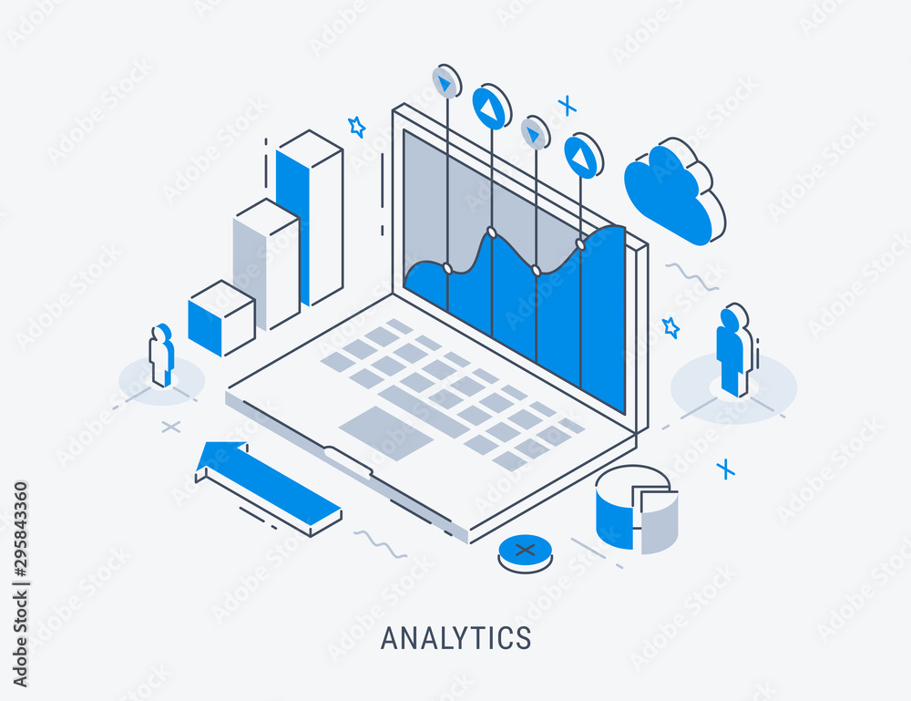 Fototapete modern isometric thin line design for analysis website banner. vector illustration concept for busin