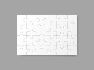 Jigsaw puzzle grid template. Puzzles blank template or cutting guidelines. Classic mosaic game element vector illustration
