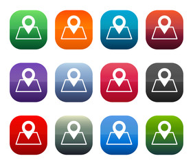 Map point icon shiny square buttons set illustration design
