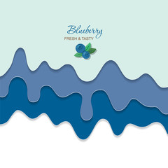 Melted flowing blueberry blue cream background. 3d paper cut out layers. Vector