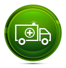 Ambulance icon glassy green round button illustration