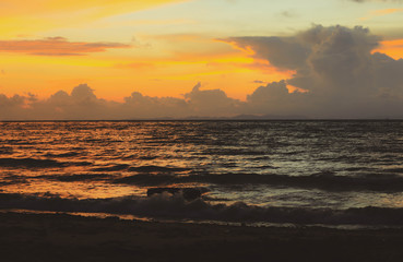 Naklejka na ściany i meble Beautiful sunrise or sunset sky on the beach.