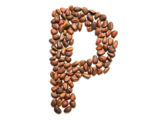 Isolated object: letter lined with ripe pine nuts