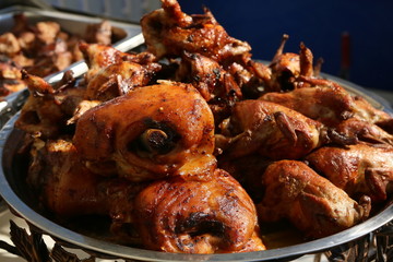 Mixed grilled meat platter. Assorted delicious grilled meat. The closeup of some meat skewers being grilled in a barbecue. grilled meat skewers, barbecue.