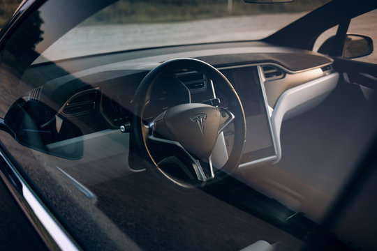 Tesla Model X P100D interior. Luxury expensive car interior 