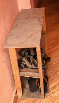 Top View Of Wooden Shoe Rack