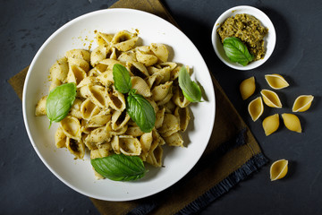 Conchiglie pasta with pesto sauce