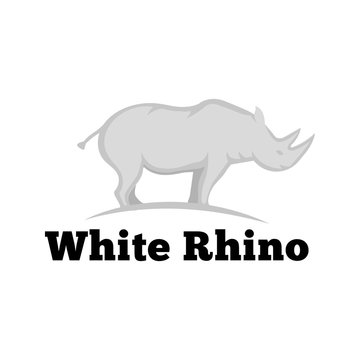 Big white rhino flat icon, african animal vector illustration isolated on white background.