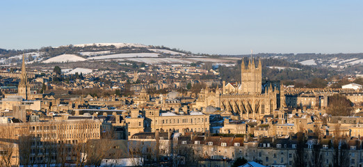 Fototapeta premium Winter panoramic showing the city of Bath and surrounding countryside in England, UK.