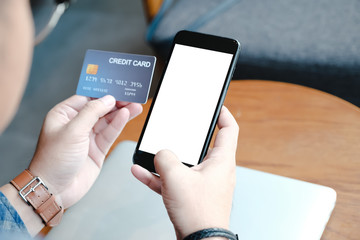 Phone blank for mockup ecommerce concept with paying money by use credit card