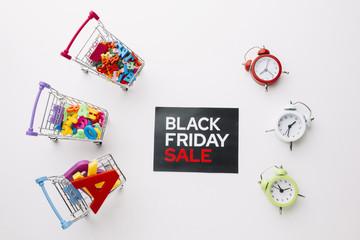 Black friday shopping carts and clocks