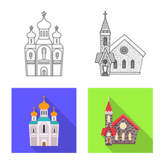 Isolated object of cult and temple logo. Set of cult and parish vector icon for stock.