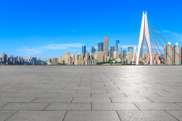 Empty floor and modern city financial district skyline in Chongqing,China.