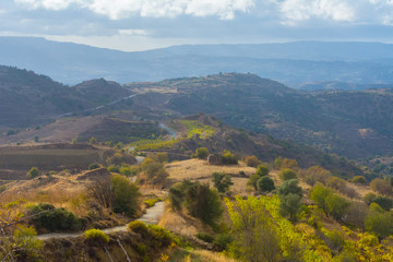 Fototapeta na wymiar Road through the troodos mountains landscape of cyprus, with vineyards
