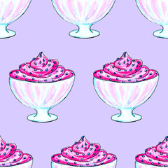 Set of watercolor ice cream, donut and dessert, summer collection food illustrations isolated on white soft Italian fruit ice cream