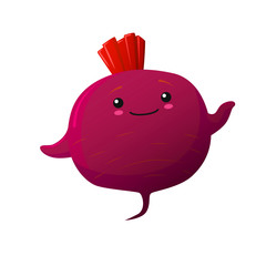 Cute beet character. Kawaii smiling vegetable. Vector isolated on white background