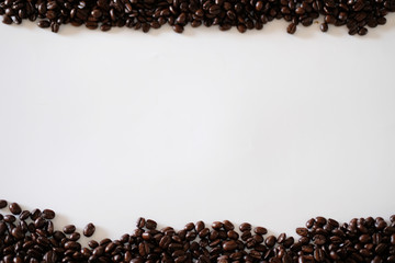 coffee beans on white background with copy space for text