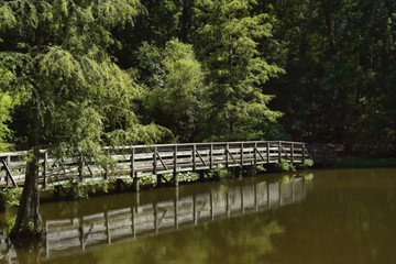 Fototapeta na wymiar Wooden bridge at the Dan Nicholas State Park in North Carolina.