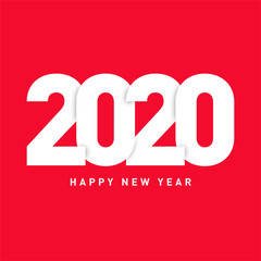 2020 Happy New Year on red background. Greeting card with Paper art.