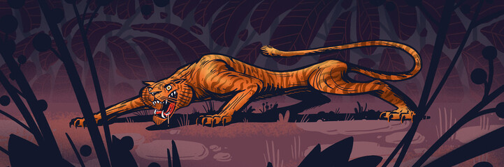 Hungry tiger on a hunt