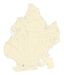 Satellite map of New York City, Brooklyn, Usa. Map roads, ring roads and highways, rivers, railway lines. Transportation map