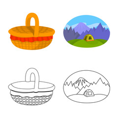 Vector illustration of cookout and wildlife symbol. Set of cookout and rest stock symbol for web.