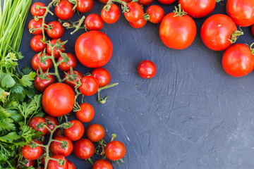 Fresh grape tomatoes with basil and garlic, pepper.