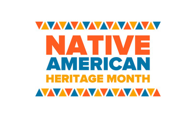 Native American Heritage Month in November. American Indian culture. Celebrate annual in United States. Tradition pattern. Poster, card, banner and background. Vector ornament, illustration