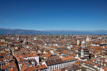 Fototapeta na wymiar landscape on the roofs of Turin by Piedmont in Italy