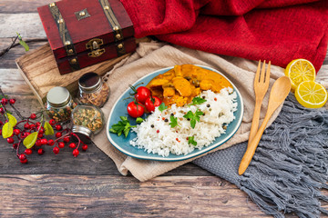 chicken tikka masala and rice basmati